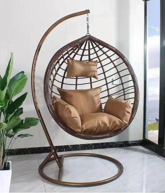 498 BROWN SWING CHAIR W/BROWN CUSHIONS